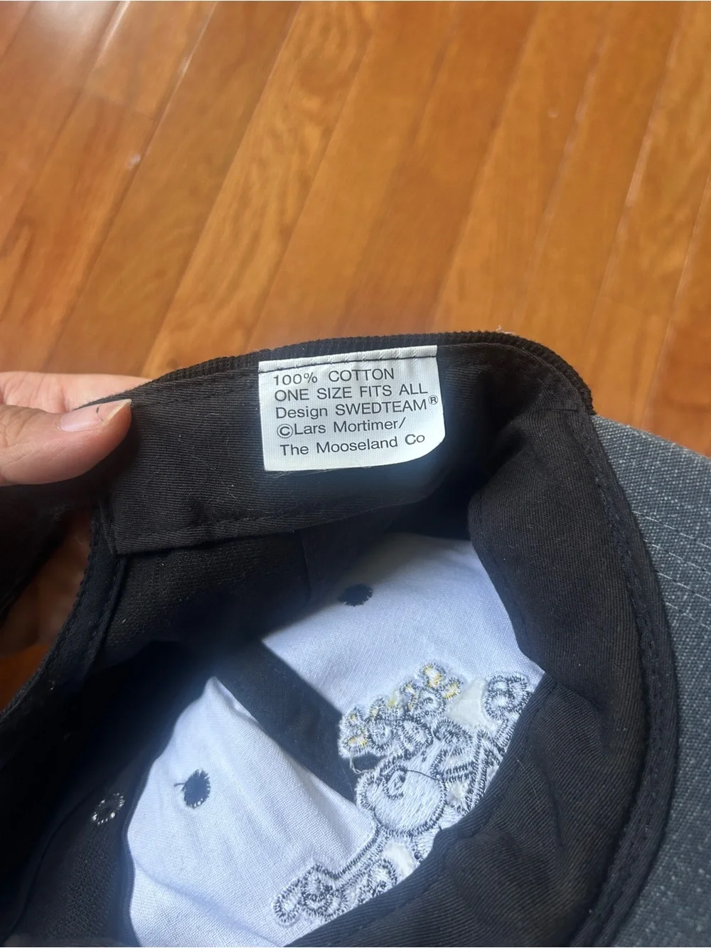 Black Corduroy Baseball Cap with Embroidered Cartoon Moose